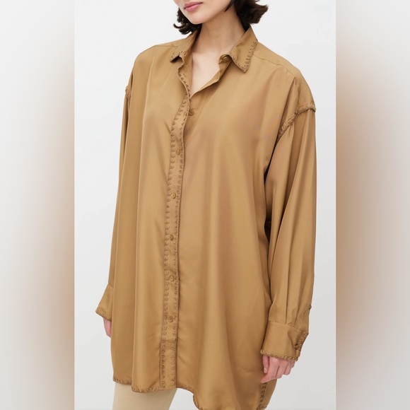 TOTÊME Embroidered-Edge Silk Shirt DK 40 = UK 12/ US 8/ IT 44 NWT - Picture 5 of 12